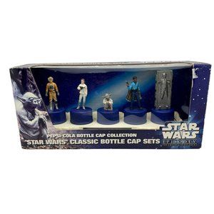 2002 Pepsi Japan Star Wars Bottle Cap Figurine Set Luke Han Yoda Lando Leah‎